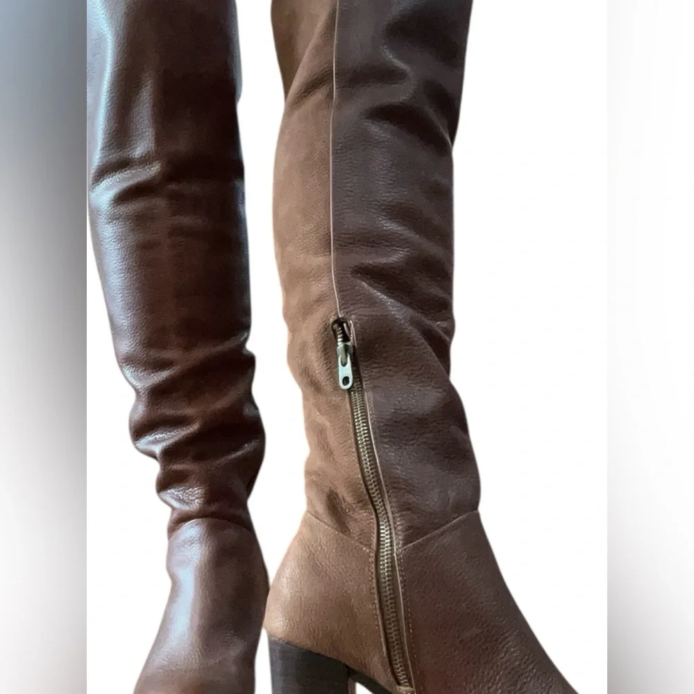 Liebeskind Leather two tone suede leather brown over the knee boots-38/8